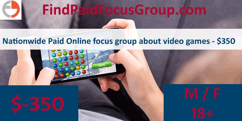 Nationwide Paid Online focus group about video games – $350