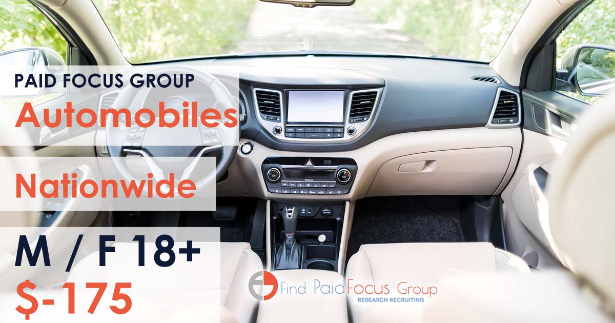 Nationwide Paid Online focus group about automobiles – $175