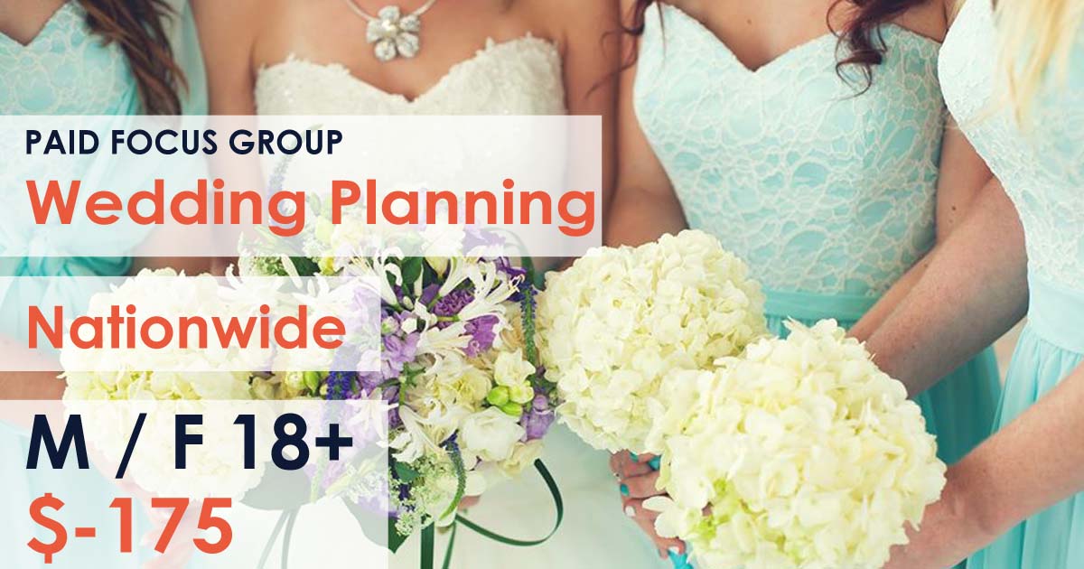 Nationwide Paid Online focus group about wedding planning – $175